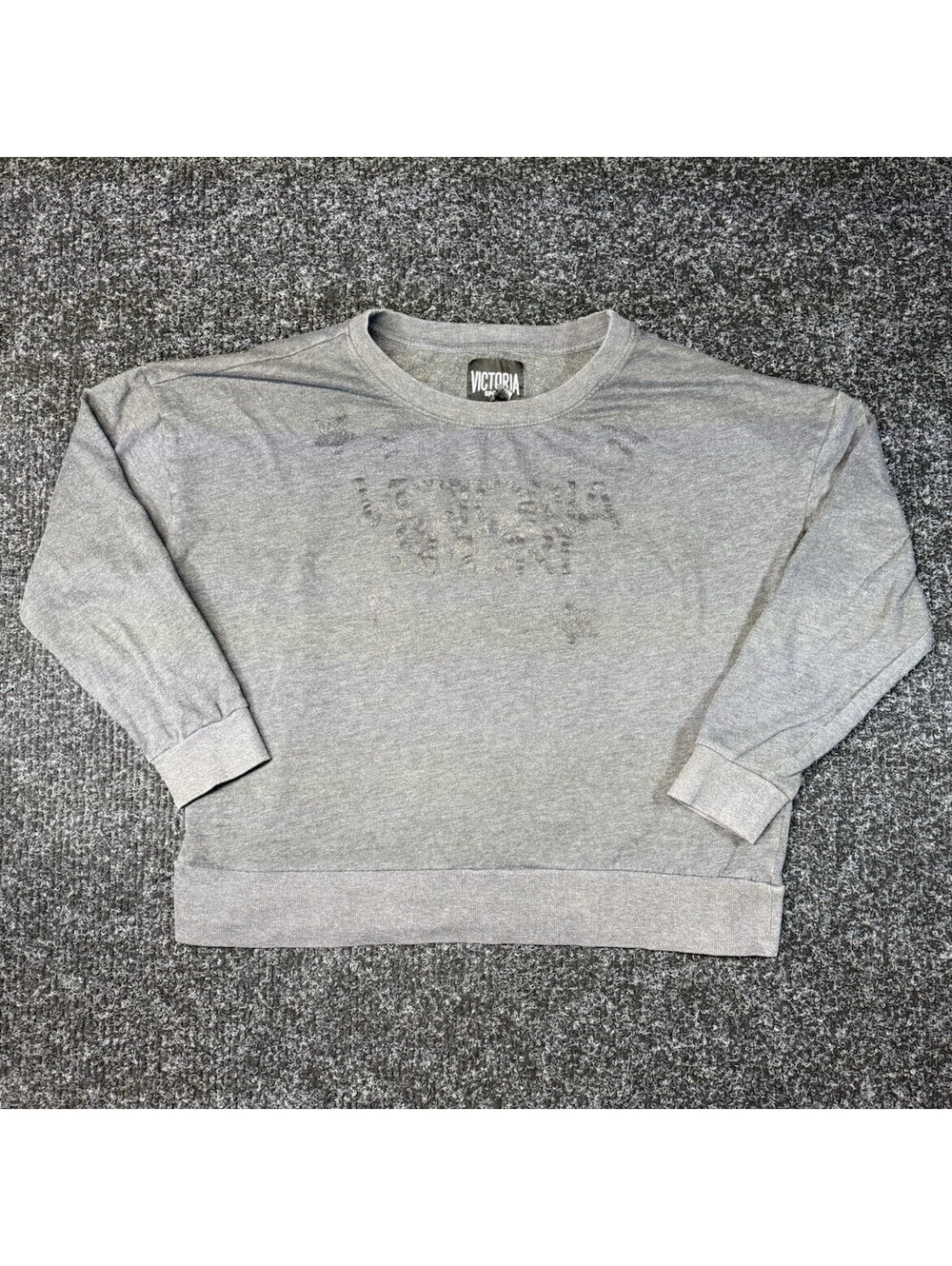 Victoria Sport Gray Crew Neck Pullover Sweatshirt M Cotton Blend Logo Graphic